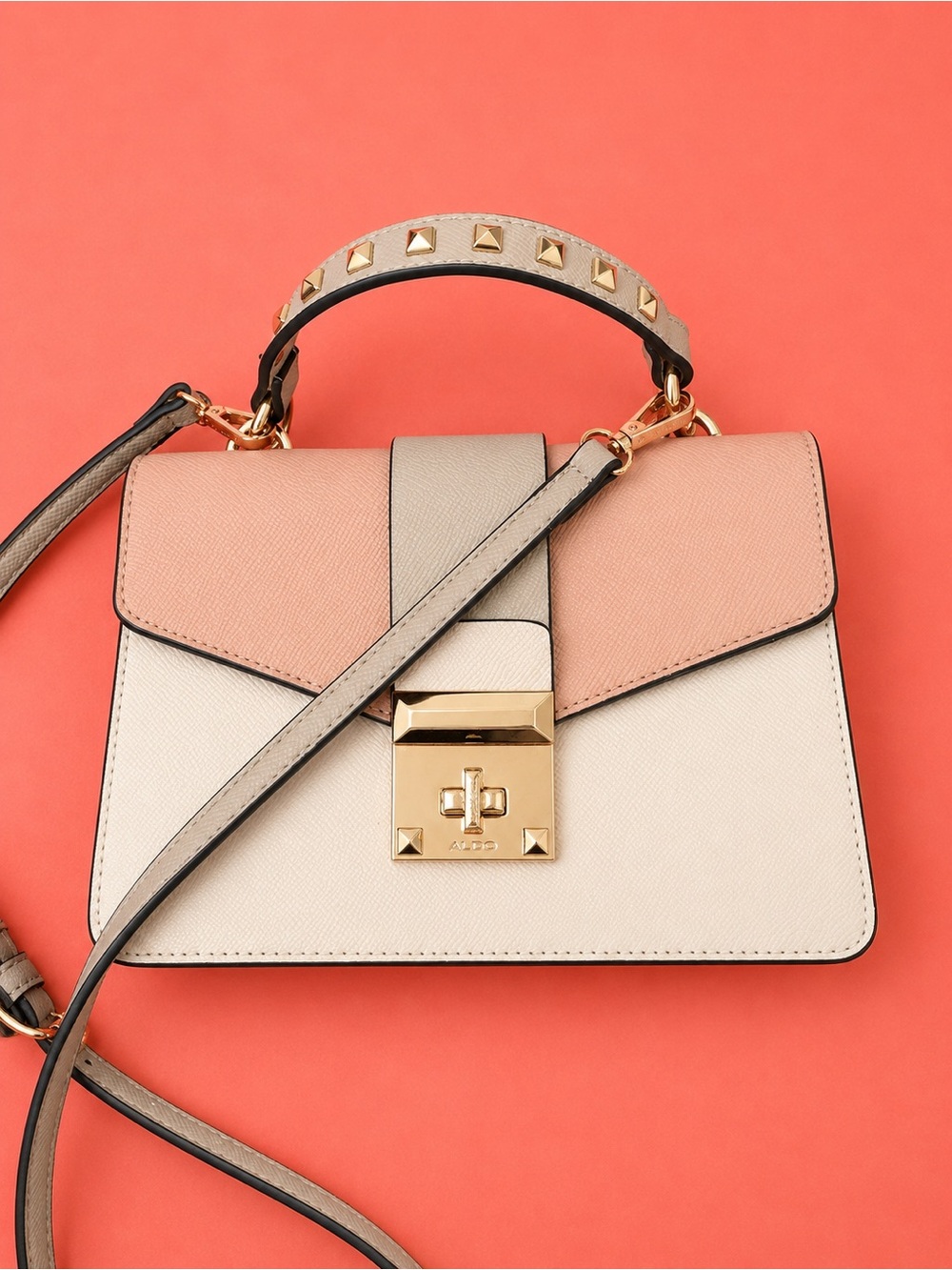 Aldo Blush Pink and Cream Colorblock Top-Handle Crossbody